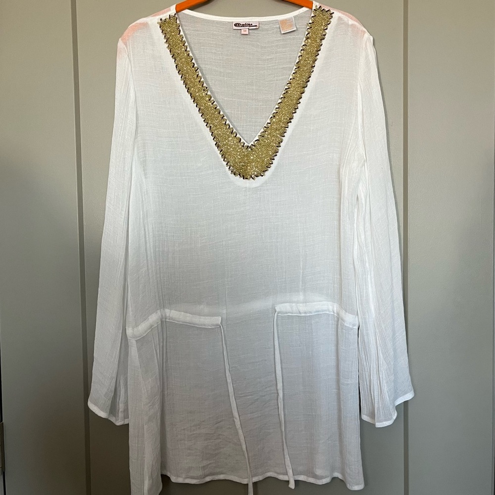 Semi sheer gold and white swim coverup dress
